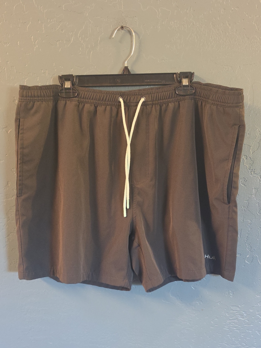 Huk Grey Swim Shorts with White Drawstring